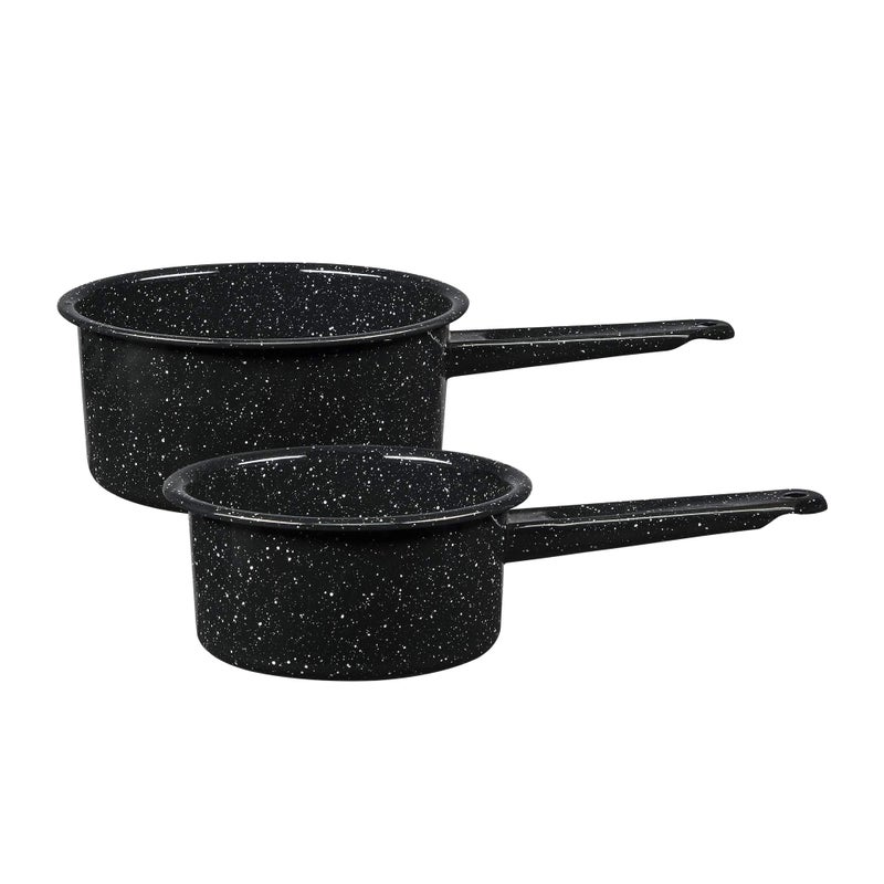 Granite Ware 1 qt y 2 qt saucepan set. Enameled steel great for camping  outdoor use  suitable for oven and direct fire. - Image 1
